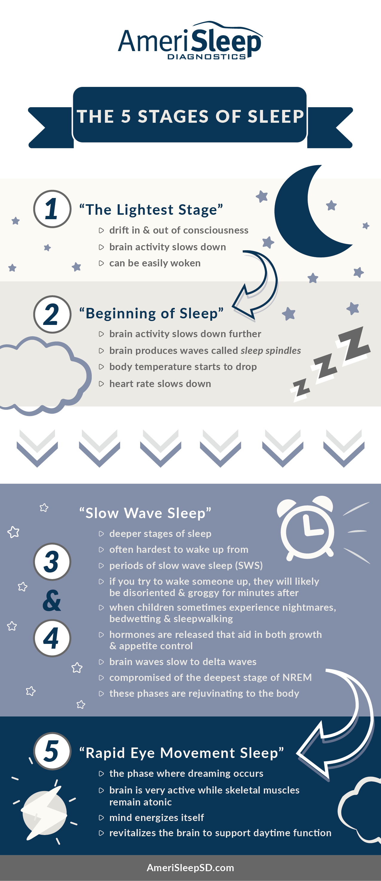 Infographic detailing the 5 stages of sleep